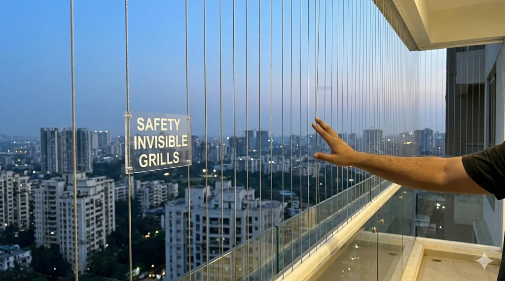 Balcony Invisible Grill Installation